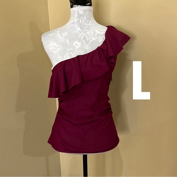 Youngic Other - Tankini Maroon off shoulder Ruffle flattering Bikini Top swimwear swimsuit